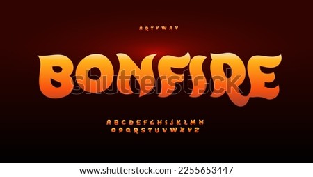 Magic bonfire alphabet, cartoon flame letters, lovable font for barbecue, pizzeria, fried food logo, playful design. Vector typographic design.