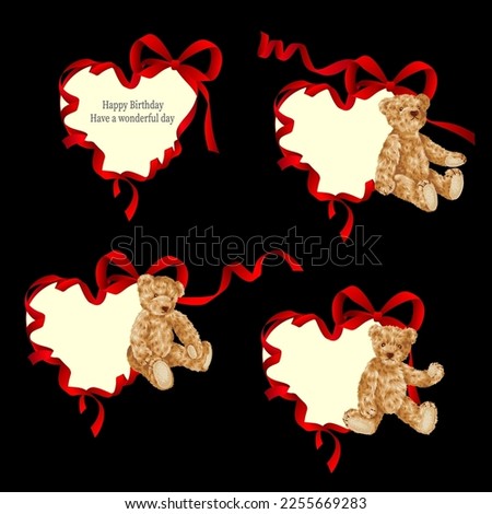 Cute bear and ribbon greeting card material,