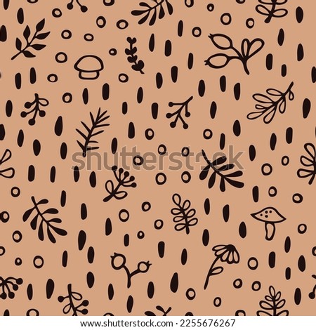 Vector seamless pattern with cute botanical doodles. Hand drawn design for wallpaper, wrapping, stationery, textile.
