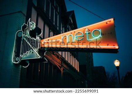 META vintage neon sign at night, Louisville, Kentucky