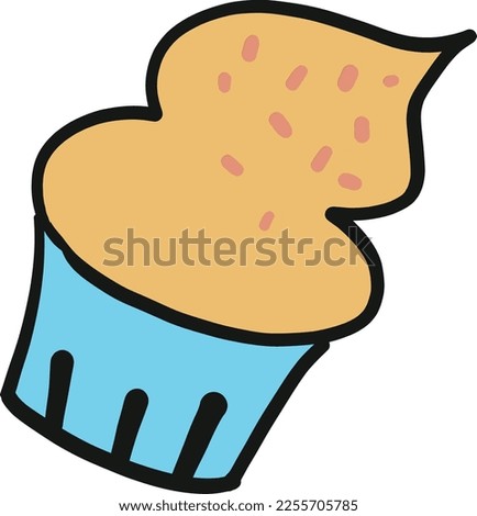 Dessert doodle sweets food on white. Vector illustration. Cupcake