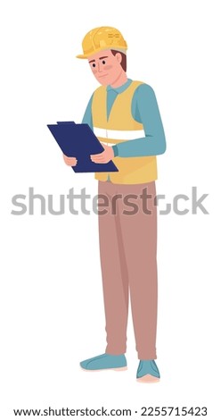 Warehouse manager with tablet semi flat color vector character. Operations control. Editable figure. Full body person on white. Simple cartoon style illustration for web graphic design and animation Royalty-Free Stock Photo #2255715423