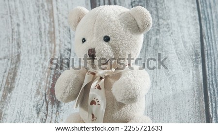 Cute teddy bear isolated on white wood background