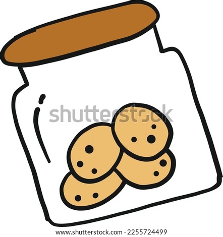 Dessert doodle sweets food on white. Vector illustration. Cookies in jar
