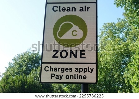 View of a generic clean air zone congestion charge road sign Royalty-Free Stock Photo #2255736225