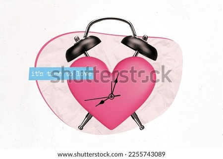 Photo collage cartoon comics sketch picture of 14 february love heart shape clock isolated drawing background