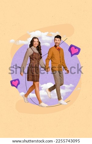 Creative photo picture artwork collage poster postcard of happy people spending time together isolated on drawing background