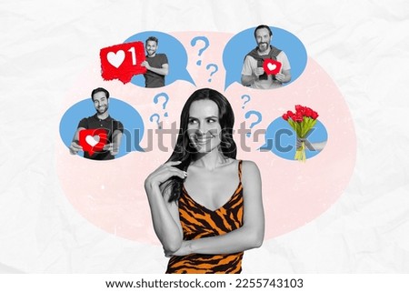 Exclusive magazine picture sketch collage image of stunning lady having mane admirers isolated painting background