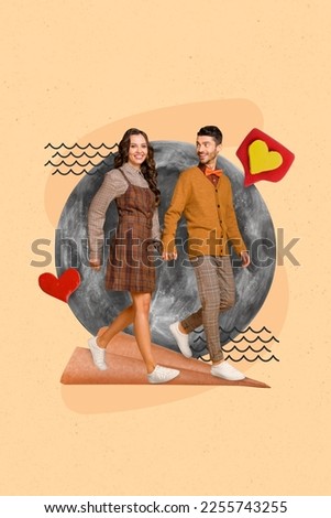 Photo picture collage poster postcard sketch of happy people romance good mood love story isolated on painted background