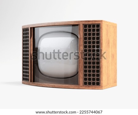 A vintage tv cabinet from the seventies made of plastic and wood on an isolated white studio background - 3D render