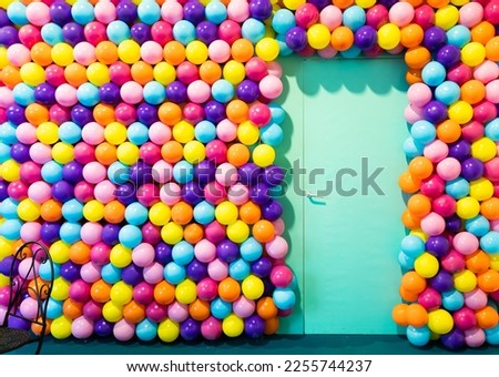 Door room with colorful balloons - concept of celebration, party, happy birthday