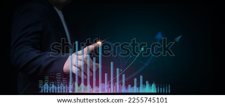 Businessman touch with hologram.Digital online marketing and analysis sale data graph growth on modern interface icons on strategy,Solution and development contents on global network connection