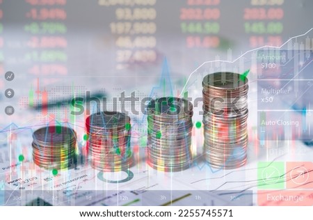 Financial data on a monitor. Finance data concept.Stock market investment trading financial, coin and graph chart or Forex for analyze profit finance business trend data background.