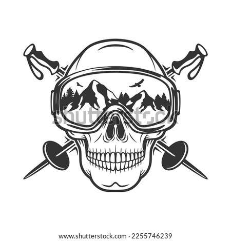 Ski Skull Illustration Clip Art Design Shape. Winter Snow Sports Silhouette Icon Vector.