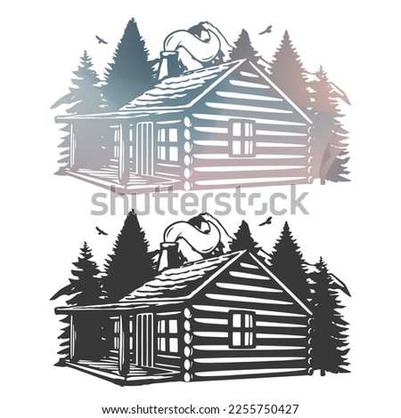Cabin Landmark Illustration Clip Art Design Shape. Forest House Silhouette Icon Vector.
