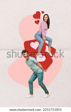 Drawing picture photo collage postcard of two funky people strong man carrying beautiful girl isolated on drawing background