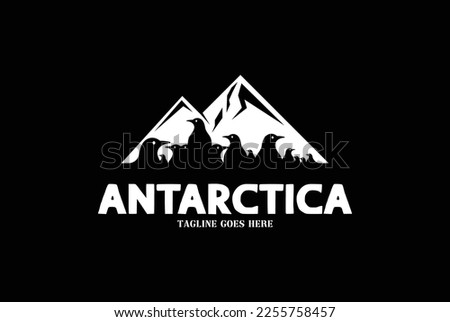 Antarctica Ice Snow Mountain or Iceberg with Polar Penguins Logo Design