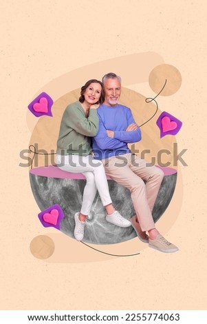Drawing picture bright photo 3d collage poster postcard of married people enjoy cuddle embrace isolated on painted background