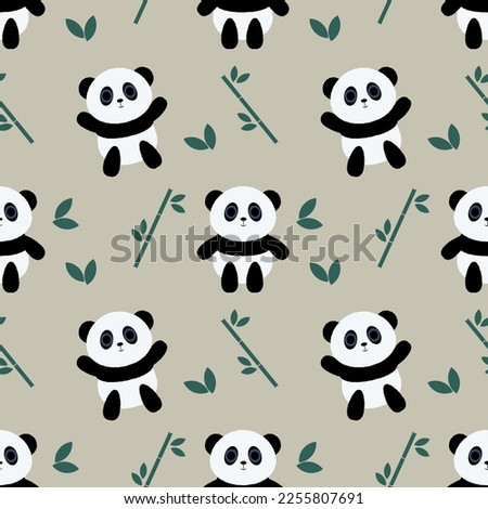 Baby seamless pattern. Cute panda, bamboo on beige background. Creative scandinavian kids texture for fabric, wrapping, textile, wallpaper, apparel.