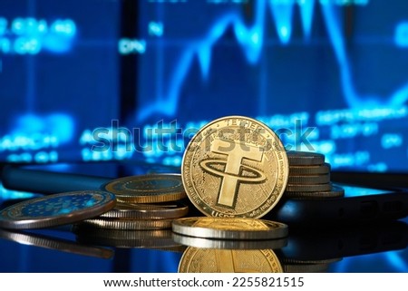 Cryptocurrency Tether and Background Graph Statistic Royalty-Free Stock Photo #2255821515