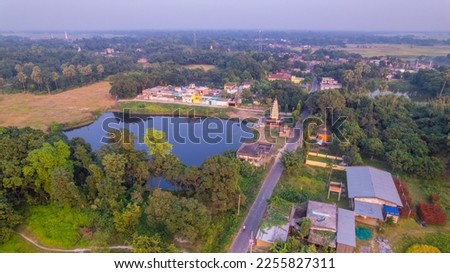 Aerial landscape view of a village in India, drone shot of Rural India