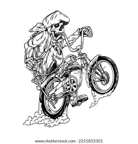 design sketsa lowrider bike skull vintage illustration free