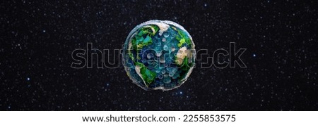 Planet earth made with plastics, garbage and used trash plastic bottles. Problems of the environment due to pollution with plastic waste. Importance of plastic recycling to avoid climate change. Royalty-Free Stock Photo #2255853575