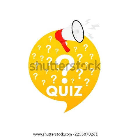 Quiz logo with speech bubble symbols, concept of questionnaire show sing, quiz button, question competition, exam, megaphone, mark, interview modern emblem. Vector illustration