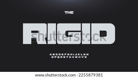 Fat heavy alphabet, squared sans serif letters, wide bold font for rigid sport logo, sturdy headline, tough typography, car and fight game design. Vector typographic design Royalty-Free Stock Photo #2255879381