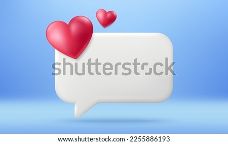 Empty reminder chat bubble. Push notice alert with heart icon. Phone 3d message template. Speech bubble with love hearts. Dating chat box banner. Vector illustration background