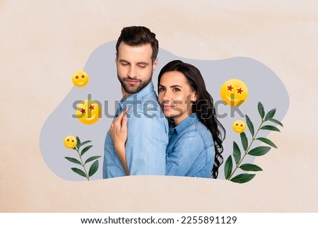Photo artwork minimal collage picture of happy dreamy couple embracing celebrating 14 february isolated drawing background