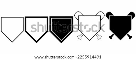 outline silhouette home plate baseball icon set isolated on white background