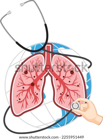 Stethoscope and lungs on earth globe illustration