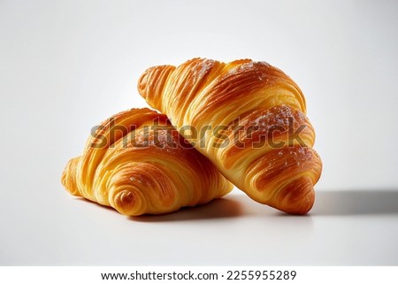 Croissant bread closeup isolated isolated on white background. display, whole and side view. frontal full view. lifestyle studio shoot. closeup view. Royalty-Free Stock Photo #2255955289