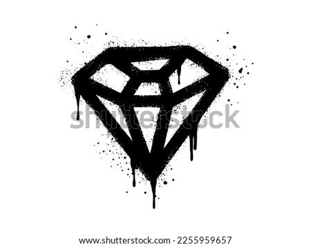 Spray painted graffiti diamond sign in black over white. Diamond drip symbol. isolated on white background. vector illustration