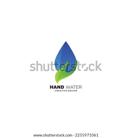 water drop with hand leaf logo design illustration