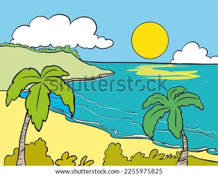 Vector cartoon style background of sea shore. Good sunny day cartoon vector
