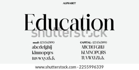 Education Abstract Quality font alphabet. Minimal modern urban fonts for logo, brand etc. Typography typeface with small and capital  alphabet and number. vector illustration