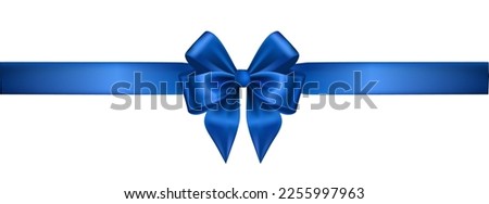 Blue Silk Realistic Bow with Ribbon on White