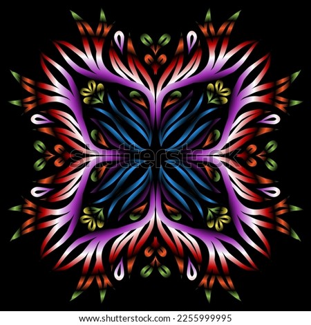 Beautiful colourful gradient flowers line art of traditional abstract symbol batik dayak ornament design template elements