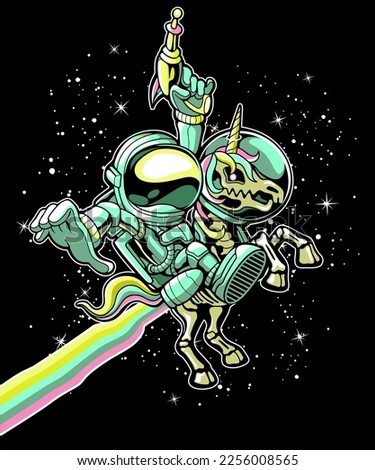 Astronaut Riding Unicorn skull Cartoon Vector Icon Illustration. Science Technology Icon Concept Isolated Premium Vector. Mascot Character Vector. Flat Cartoon Style