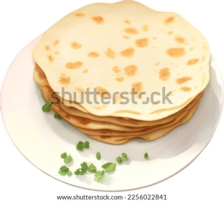 Plain Tortilla Wraps on Plate Isolated Hand Drawn Painting Illustration