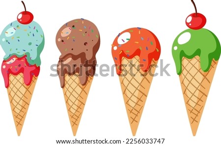 Delicious ice cream cones isolated illustration
