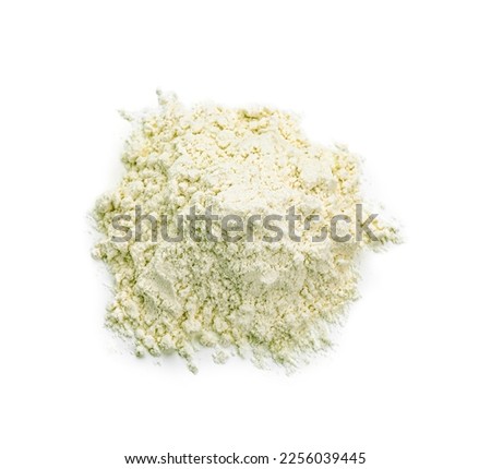 Pile of mung bean flour isolated on white, top view