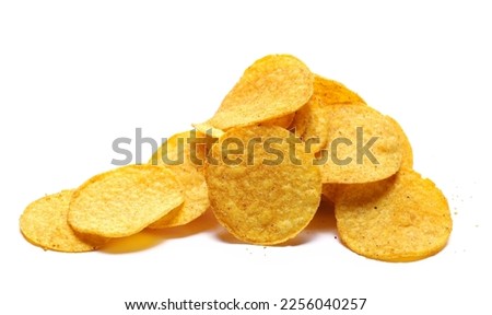 Chips tikka masala flavor, pile spicy taste isolated on white  