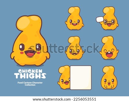 chicken thighs cartoon. food vector illustration with different expressions