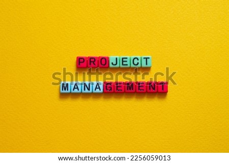 Project management - word concept on cubes, text, letters