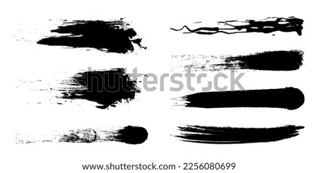 Brush ink stroke set. Grunge paint. Black paintbrush texture collection. Vector illustration.