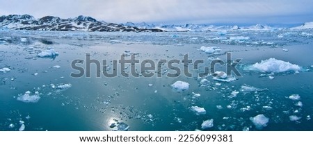 Drift floating Ice and Snowcapped Mountains  Iceberg  Ice Floes at Albert I Land  Arctic  Spitsbergen  Svalbard  Norway  Europe Royalty-Free Stock Photo #2256099381