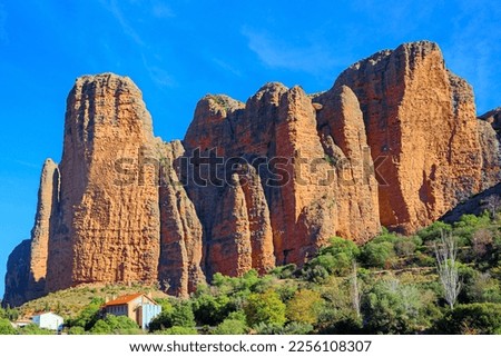 The Mallets of Riglos is a conglomerate of rock formations. Hoya de Huesca, Aragon. Part of the foothills of the Pyrenees. Romantic trip to Spain. 
